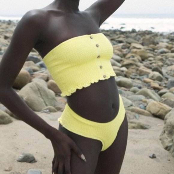 NWT UO 2-Piece Pastel Yellow Strapless Longline Bikini Set - Picture 1 of 6